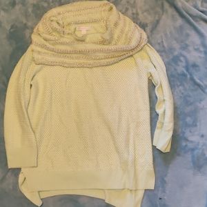 Cowl neck 3/4 length sweater.
